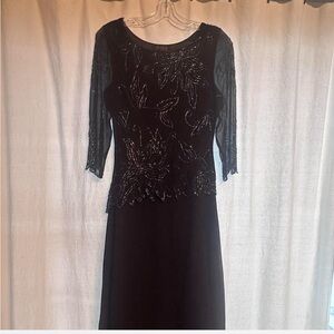 J Kara Black Beaded Long Sleeve Dress